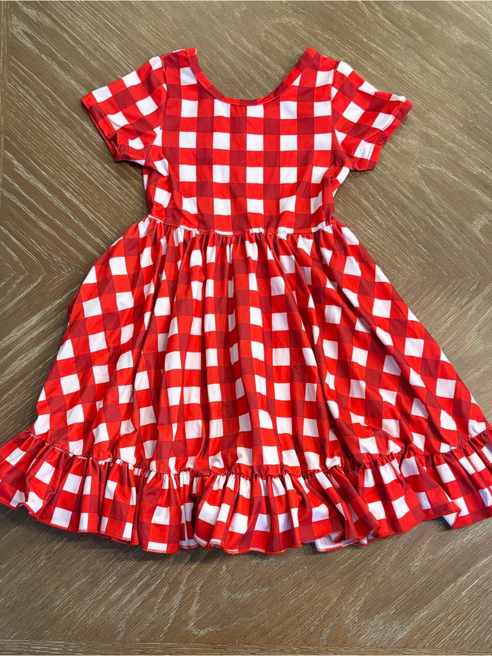 Little Stockings Girlhood Red and White Gingham Ruffle Dress